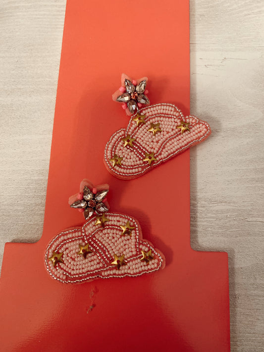Beaded pink cowgirl earrings
